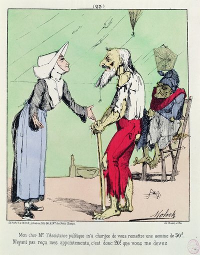 Cartoon Criticising the Assistance Publique During the Commune by Moloch
